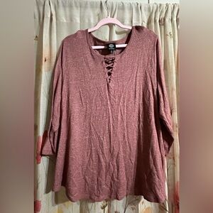 Bobeau Mauve Lace-Up Long Sleeve Top